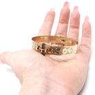 Victorian Era Bangle - Antique Gold Filled Simulated Garnet Red Glass Belt Buckle Style Bracelet - Circa 1900 Floral Children's Jewelry