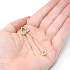 Solid Gold Heart Safety Pin - Modern Era 14k Yellow Gold Guard Fastener Charm Holder - Estate 2000s Fashion Accessory Fine Keepsake Brooch