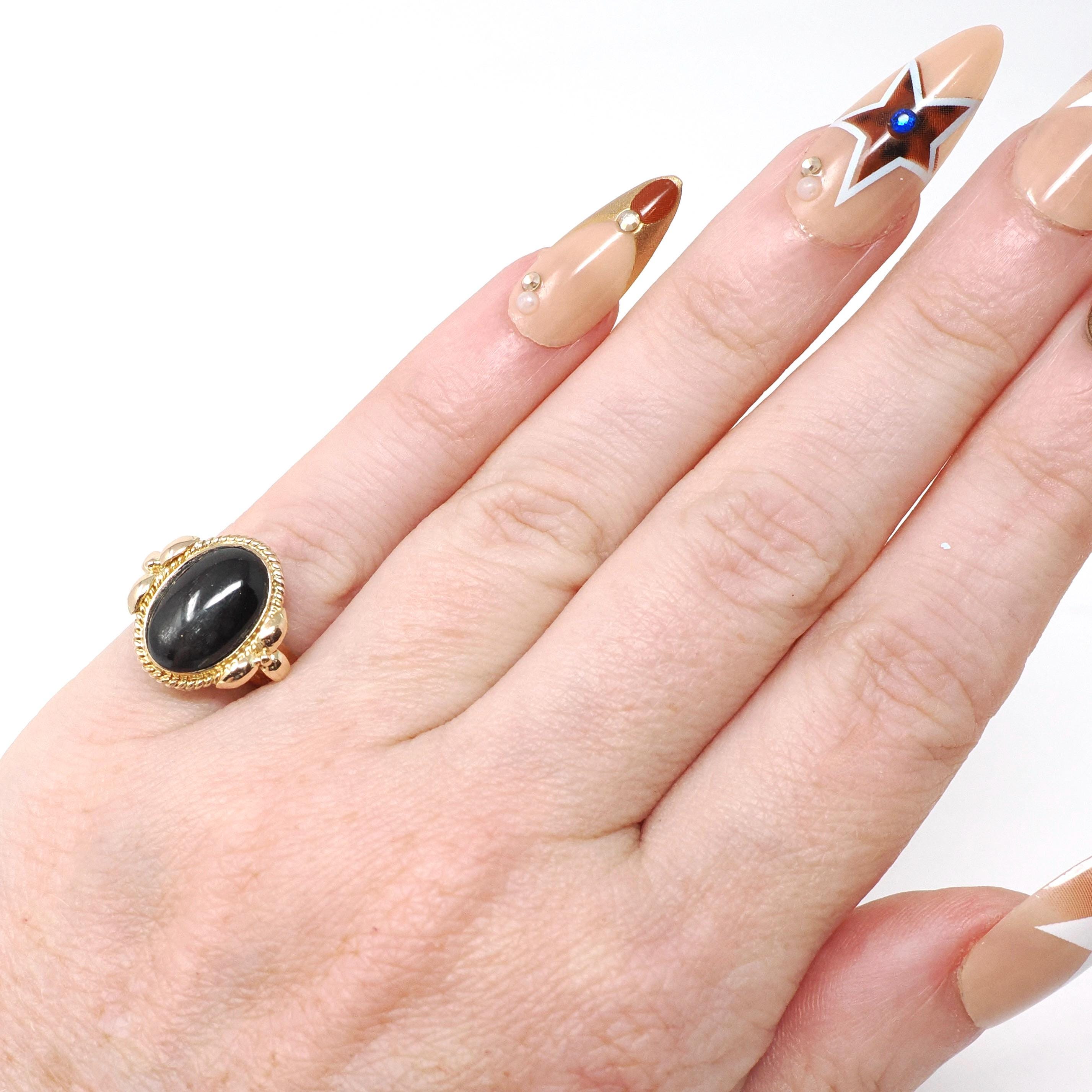 Vintage Star Diopside Ring - Retro 14k Yellow Gold Natural Four Rayed Gemstone - Circa 1960s Era Size 2 1/4 Solitaire Pinky Fine Jewelry