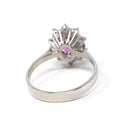 Pink Sapphire Halo Ring - Estate 14k White Gold Diamond Cluster Engagement - Circa 1990s Era Size 7 July Birthstone Anniversary Fine Jewelry