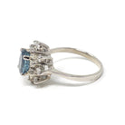 Sapphire & Diamond Ring - Estate 14k White Gold Oval Blue Corundum Gem .45 CTW Ballerina Halo - Modern Era Size 5.5 Engagement Fine Jewelry