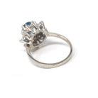 Sapphire & Diamond Ring - Estate 14k White Gold Oval Blue Corundum Gem .45 CTW Ballerina Halo - Modern Era Size 5.5 Engagement Fine Jewelry