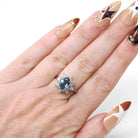 Sapphire & Diamond Ring - Estate 14k White Gold Oval Blue Corundum Gem .45 CTW Ballerina Halo - Modern Era Size 5.5 Engagement Fine Jewelry