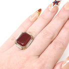 Art Deco Ring - Vintage 14k White Gold Natural Red Carnelian & Seed Pearl Halo - Circa 1930s Size 5 Two Tone Floral Filigree Fine Jewelry