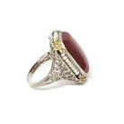 Art Deco Ring - Vintage 14k White Gold Natural Red Carnelian & Seed Pearl Halo - Circa 1930s Size 5 Two Tone Floral Filigree Fine Jewelry