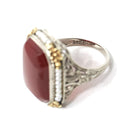Art Deco Ring - Vintage 14k White Gold Natural Red Carnelian & Seed Pearl Halo - Circa 1930s Size 5 Two Tone Floral Filigree Fine Jewelry