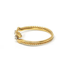 Diamond Bypass Band - Modern 18k Yellow Gold Two Stone .05 CTW Love Knot Ring - Circa 2000s Era Size 8 Fine Rope Stacking Statement Jewelry
