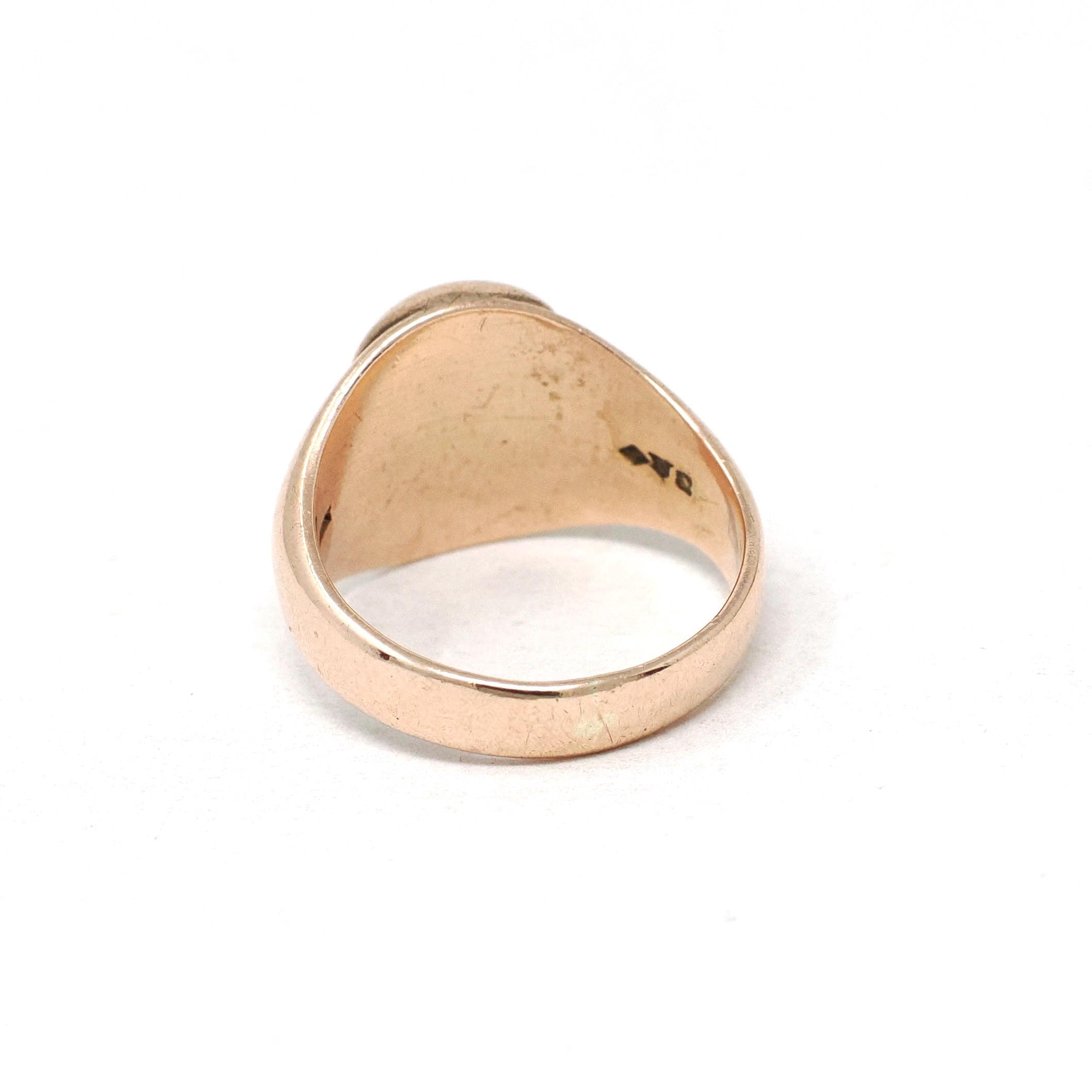 Skull Signet Ring - Antique 10k Rose Gold Natural Diamond & Opal Gemstones - Victorian Circa 1890s Era Size 3 1/2 Fine Statement Jewelry