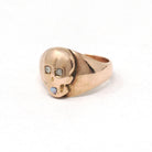 Skull Signet Ring - Antique 10k Rose Gold Natural Diamond & Opal Gemstones - Victorian Circa 1890s Era Size 3 1/2 Fine Statement Jewelry