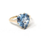 Vintage Heart Ring - Mid Century 10k Yellow Gold Created Blue Spinel Gemstone - Circa 1940s Era Size 6 1/2 Statement Love Fine Jewelry