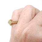 Edwardian Blank Signet - Antique 14k Yellow Gold Lozenge Shaped Ring - Circa 1910s Era Size 3 3/4 Filigree Fine Engravable Statement Jewelry