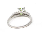 Vintage Peridot Ring - Mid Century 14k White Gold Natural Green Gemstone - Circa 1950s Era Size 8 Illusion Solitaire Engagement Fine Jewelry