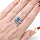 Art Deco Filigree Ring - Vintage 14k White Gold French Cut Created Blue Spinel Solitaire - Circa 1930s Size 6 Fine August Birthstone Jewelry