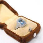 Art Deco Filigree Ring - Vintage 14k White Gold French Cut Created Blue Spinel Solitaire - Circa 1930s Size 6 Fine August Birthstone Jewelry