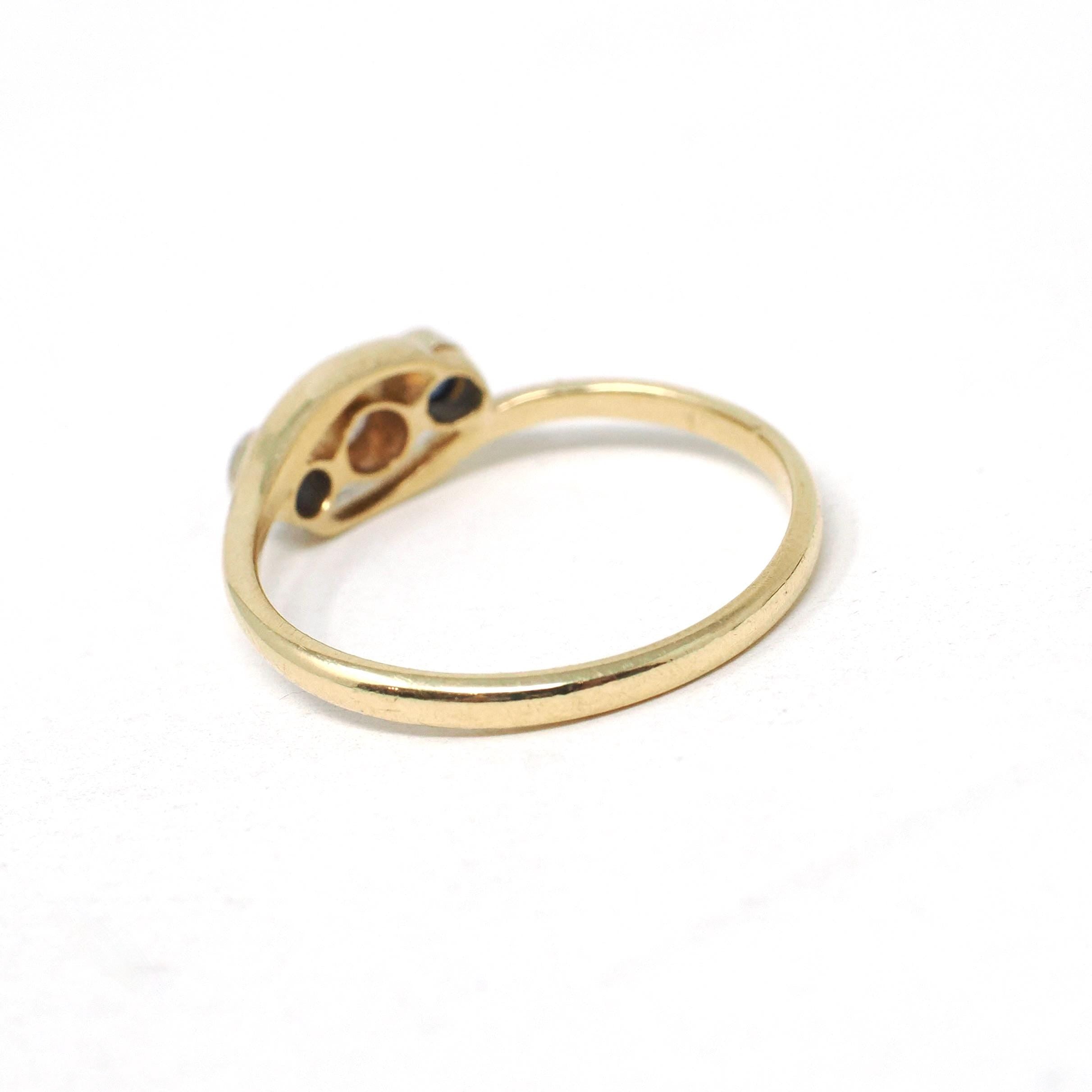 Antique Bypass Ring - Edwardian 18k Yellow Gold Platinum Sapphire & .10 CTW Diamond Band - Circa 1910s Era Size 6.5 Fine Engagement Jewelry