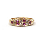 Antique Gemstone Ring - Edwardian 18k Yellow Gold Created Rubies & Diamond Band - Hallmarked 1910 Size 6 1/2 Fine English Statement Jewelry