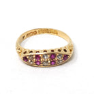 Antique Gemstone Ring - Edwardian 18k Yellow Gold Created Rubies & Diamond Band - Hallmarked 1910 Size 6 1/2 Fine English Statement Jewelry