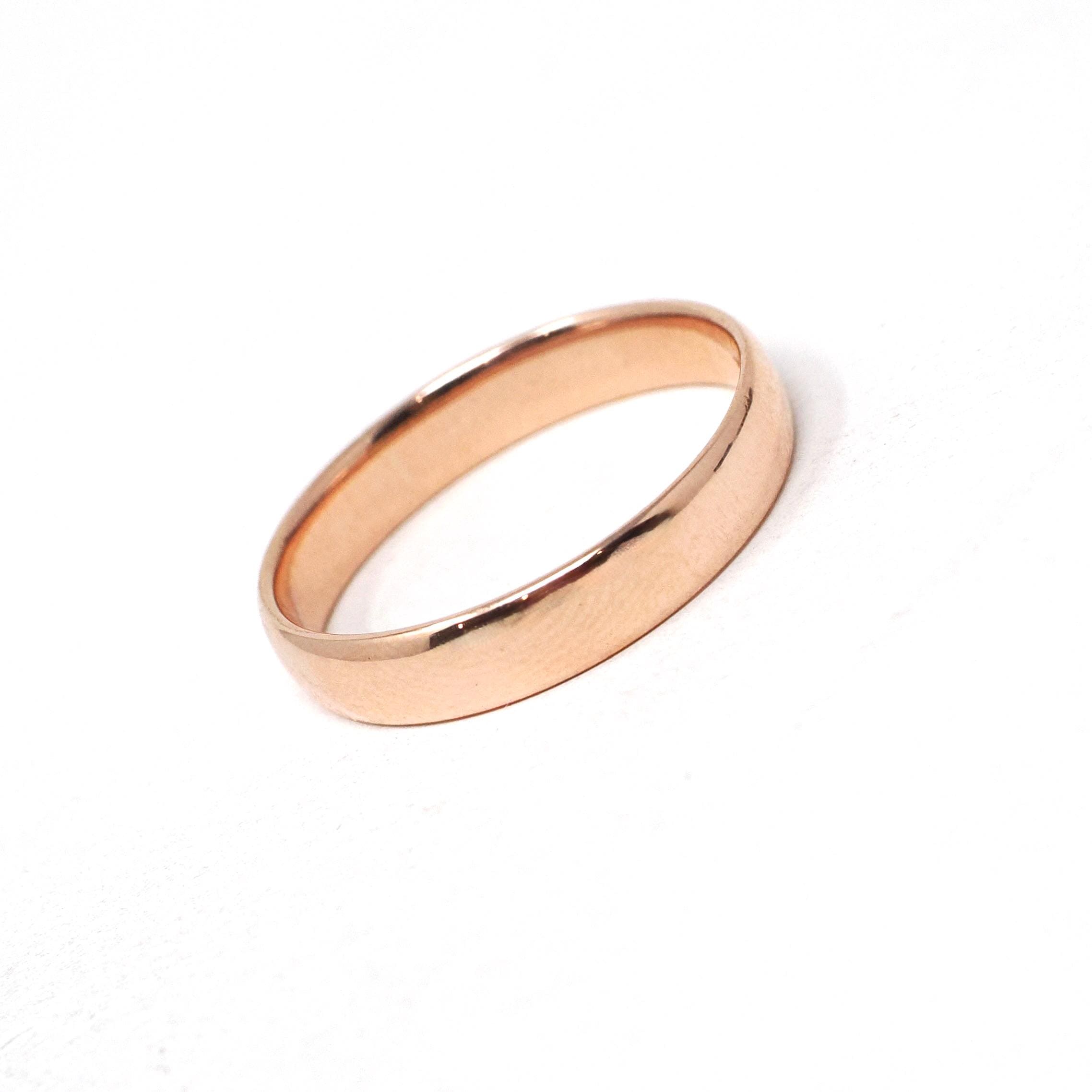 Vintage Wedding Band - Art Deco Era 9k Rose Gold 3.55mm Unadorned Ring - Hallmarked 1932 Birmingham Size 6 Bridal Fine Stacking Jewelry