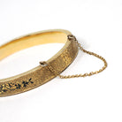 Antique Enamel Bracelet - Victorian 10k Yellow Gold Black Taille D'epargnē Hinged Bangle - Vintage Circa 1880s Hinged Statement Fine Jewelry