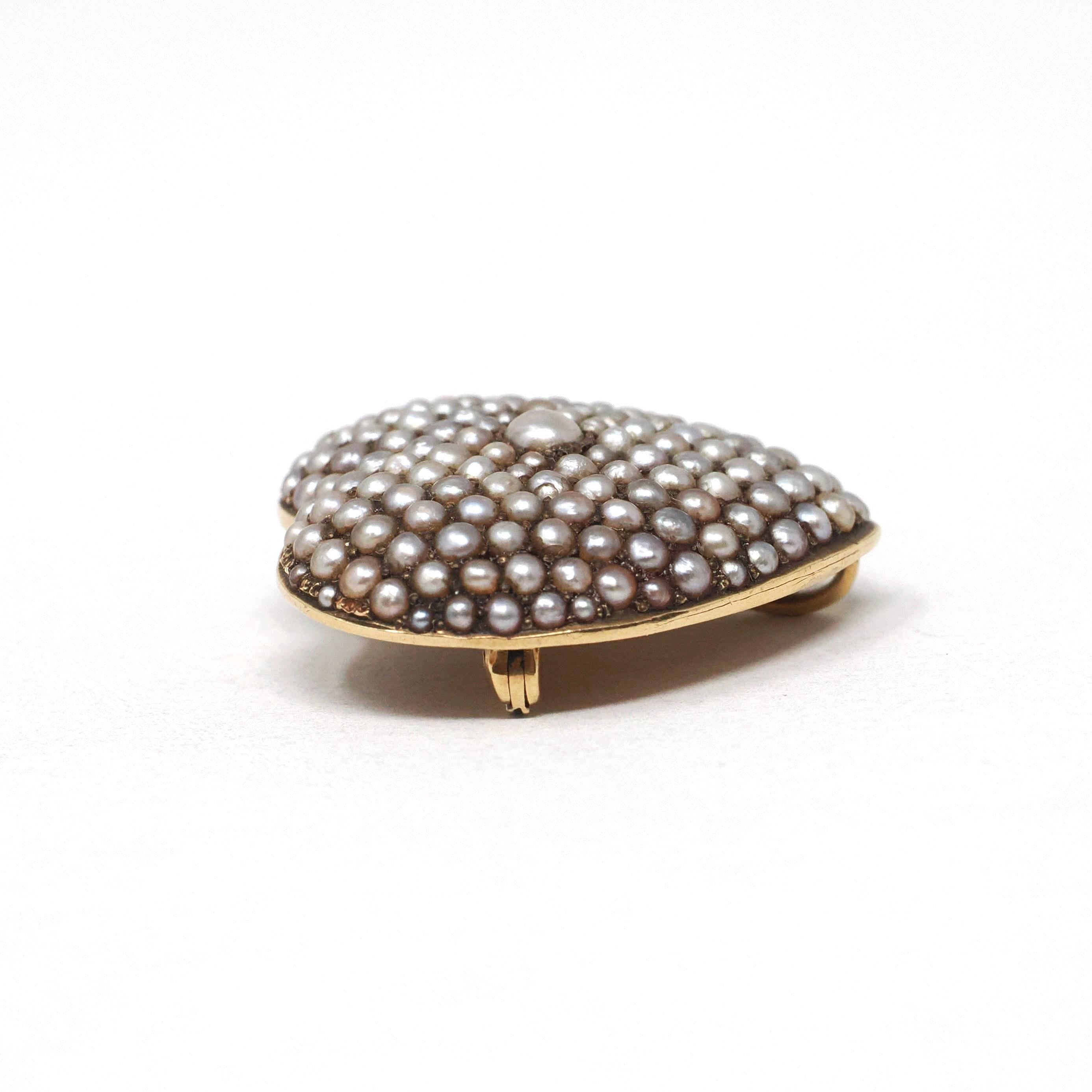 Edwardian Heart Brooch - Antique 14k Rosy Yellow Gold Seed Pearl Pin & Pendant - Circa 1900s Era Sentimental Love Statement Fine Jewelry