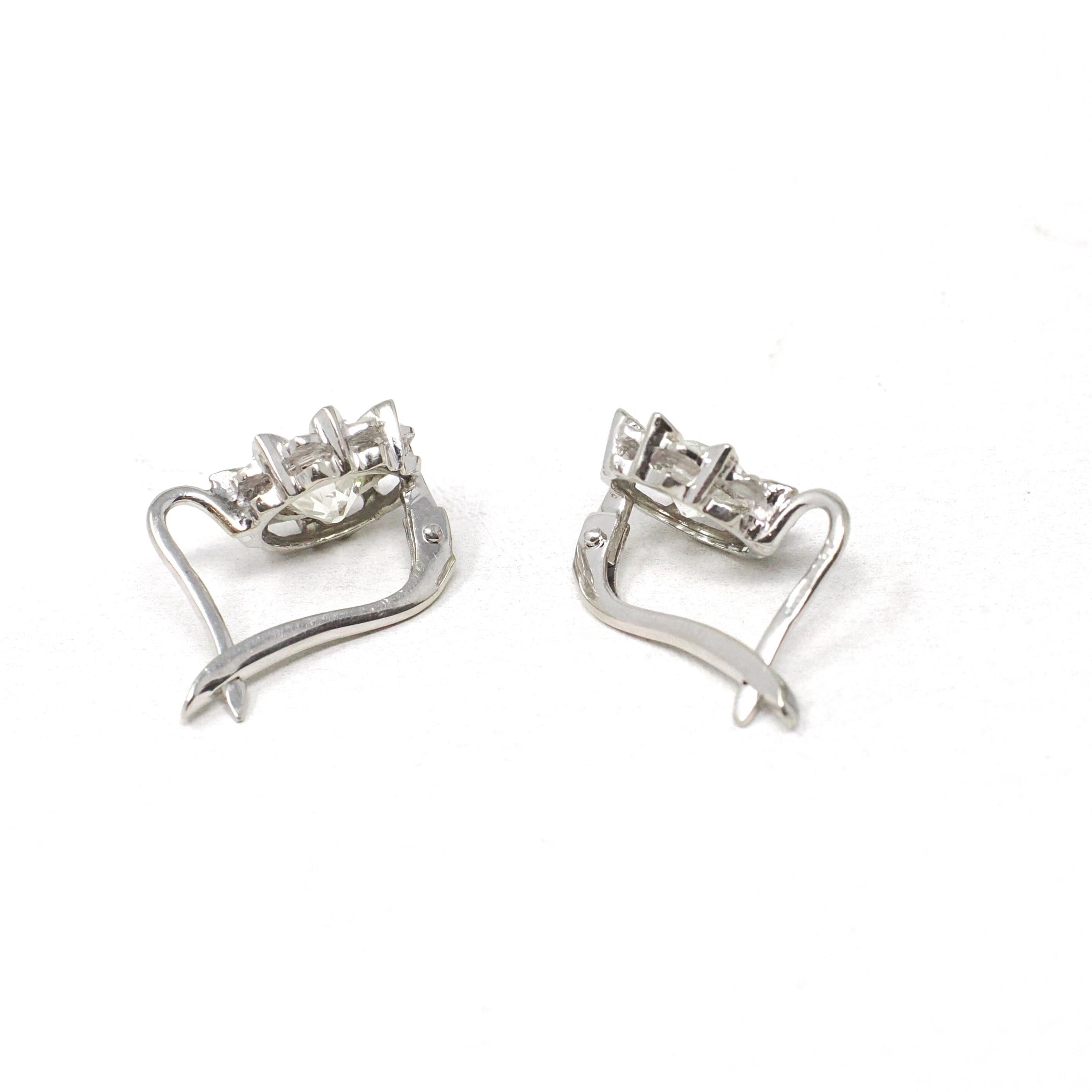 Diamond Sunflower Earrings - Modern 18k White Gold 2.04 CTW Natural Old Euro Cut Leverback - Circa 2000s Nature Inspired Floral Fine Jewelry