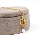 Antique Lavalier Necklace - Edwardian 10k Yellow Gold Red Glass & Seed Pearl Pendant - Circa 1910s Era Simulated Baroque Pearl Fine Jewelry