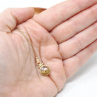 Gold Nugget Necklace - Estate 14k Yellow Gold Shaker Fob Charm Pendant - Modern Circa 1980s Era Alaskan Gold Rush Flakes Souvenir Jewelry