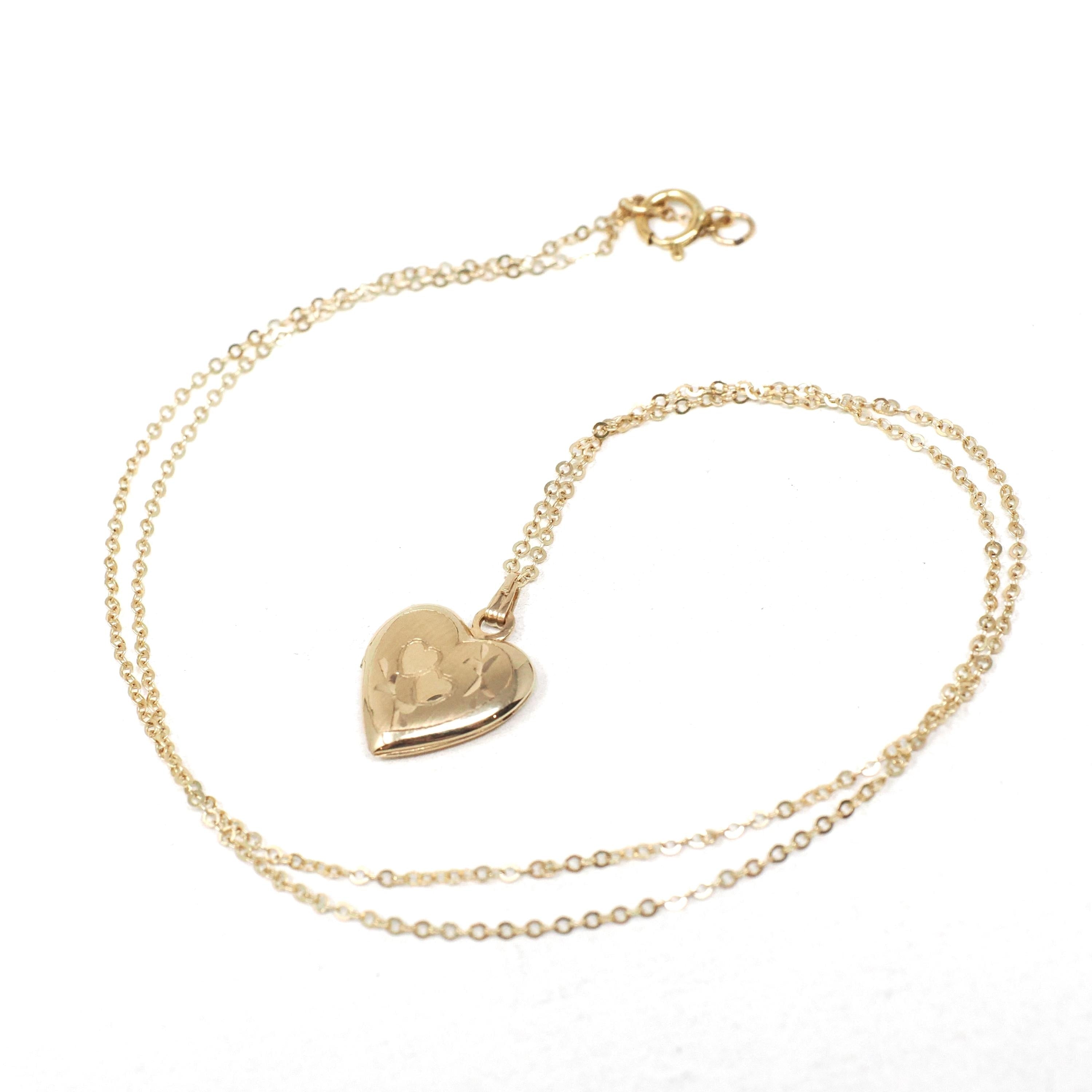 Vintage Heart Locket - Modern 14k Yellow Gold Dainty Petite Pendant Necklace Charm - Estate 1990s Era Love Photograph Keepsake Fine Jewelry