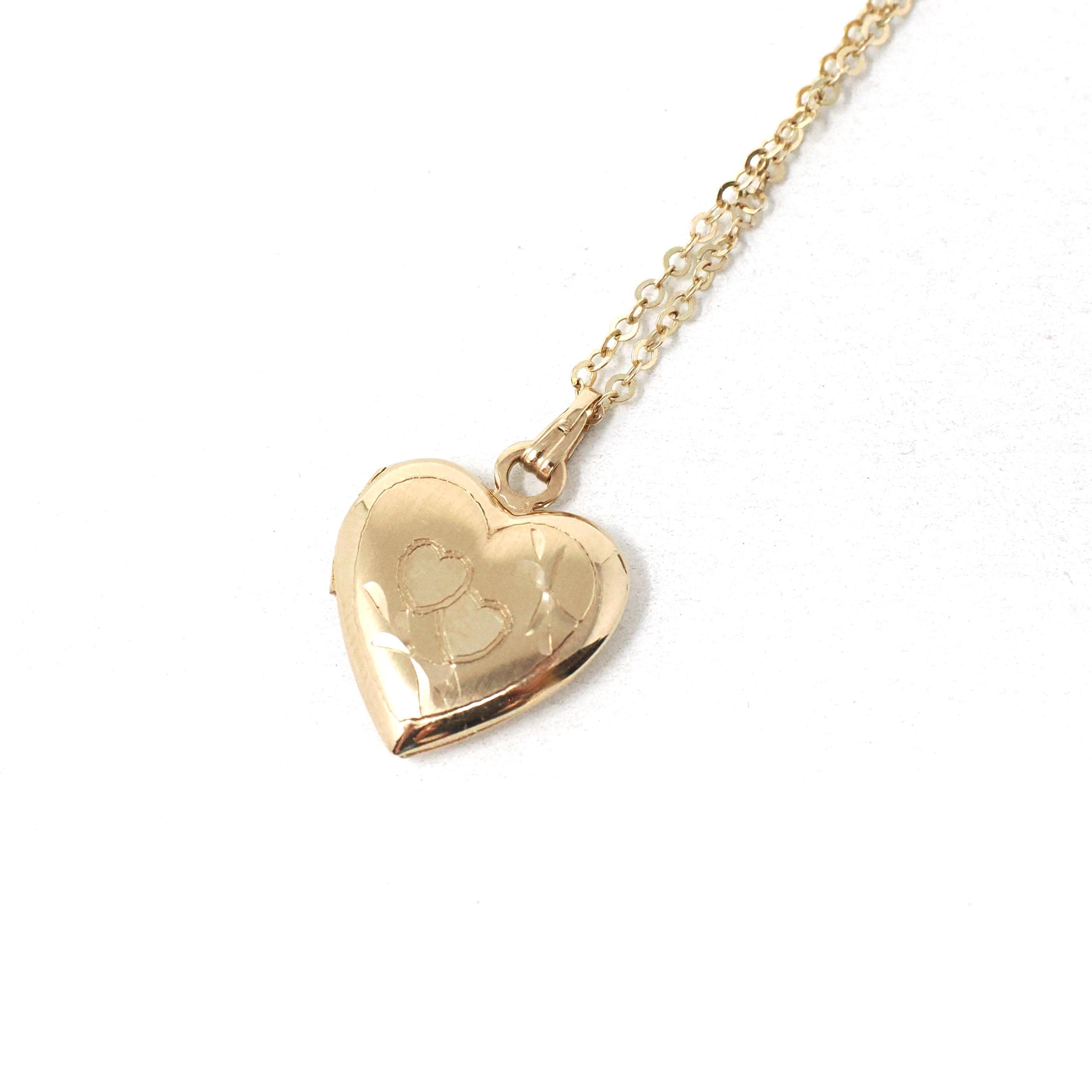Vintage Heart Locket - Modern 14k Yellow Gold Dainty Petite Pendant Necklace Charm - Estate 1990s Era Love Photograph Keepsake Fine Jewelry