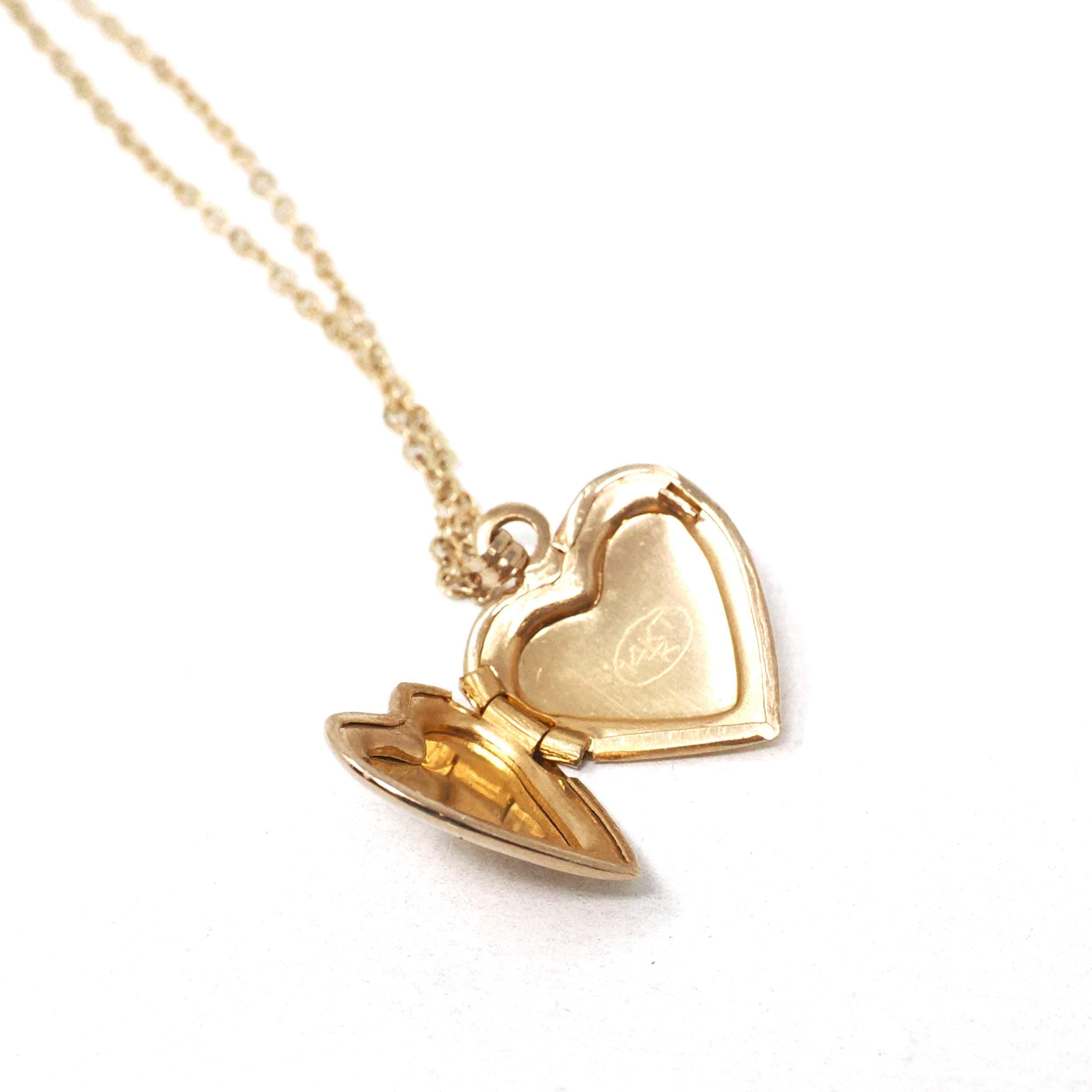 Vintage Heart Locket - Modern 14k Yellow Gold Dainty Petite Pendant Necklace Charm - Estate 1990s Era Love Photograph Keepsake Fine Jewelry