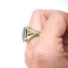 Vintage Hematite Ring - Mid Century 10k Yellow Gold Intaglio Carved Metallic Gray Gem - Circa 1940s Era Size 10 3/4 Statement Fine Jewelry