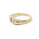 Tanzanite & Diamond Ring - Modern 14k Yellow Gold Three Stone Gem Band - Estate Circa 2000's Era Size 6 3/4 Purple Flush Set Fine Jewelry