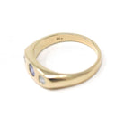Tanzanite & Diamond Ring - Modern 14k Yellow Gold Three Stone Gem Band - Estate Circa 2000's Era Size 6 3/4 Purple Flush Set Fine Jewelry