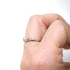 Heart Wedding Band - Estate 14k Yellow & White Gold Natural Diamond Accent - Circa 1940s Era Size 6 Bridal Two Tone Sweet Love Fine Jewelry