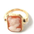 Vintage Cameo Ring - Mid Century 10k Yellow Gold Carved Shell Portrait Statement - Circa 1940s Era Size 6 PSCO Fine Italian Keepsake Jewelry