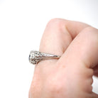 Art Deco Sapphire Ring - Vintage 14k White Gold Die Struck Natural Blue Corundum Gemstone - Circa 1930s Size 9 Filigree Fine Bridal Jewelry