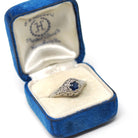 Art Deco Sapphire Ring - Vintage 14k White Gold Die Struck Natural Blue Corundum Gemstone - Circa 1930s Size 9 Filigree Fine Bridal Jewelry