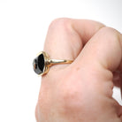Vintage Onyx Ring - Retro 10k Yellow Gold Black Curved Fancy Cut Gemstone - Circa 1940s Era Size 7.25 Natural Diamond Statement Fine Jewelry