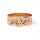 Antique Cigar Band - Edwardian 10k Rose Gold Nature Inspired Grape Leaf Engraved Ring - Circa 1900s Era Size 7 3/4 Fine Initial MLK Jewelry