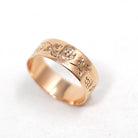 Antique Cigar Band - Edwardian 10k Rose Gold Nature Inspired Grape Leaf Engraved Ring - Circa 1900s Era Size 7 3/4 Fine Initial MLK Jewelry
