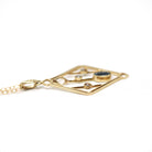 Antique Lavalier Necklace - Edwardian 15k Yellow Gold Natural Dark Blue Oval Aquamarine Gem Pendant - Circa 1910s Seed Pearl Fine Jewelry