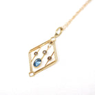 Antique Lavalier Necklace - Edwardian 15k Yellow Gold Natural Dark Blue Oval Aquamarine Gem Pendant - Circa 1910s Seed Pearl Fine Jewelry