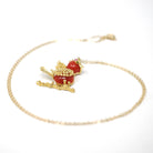 Vintage Tanager Pendant - Retro Era 18k Yellow Gold Figural Avian Coral Charm Necklace - Circa 1970s Ruby Eyes Fine Dainty Bird Fine Jewelry