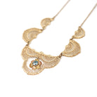 Vintage Filigree Necklace - Mid Century 10k Yellow Gold Natural Blue Zircon Panel Festoon - Early 1940s Deco Style Graduated Fine Jewelry