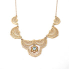 Vintage Filigree Necklace - Mid Century 10k Yellow Gold Natural Blue Zircon Panel Festoon - Early 1940s Deco Style Graduated Fine Jewelry