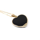 Cupid Heart Pendant - Estate 14k Yellow Gold Carved Black & White Onyx Cherub Bow Charm Necklace - Modern Circa 2000s Era Love Fine Jewelry