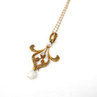 Antique Lavalier Pendant - Vintage 10k Yellow Gold Natural Diamond Baroque Seed Pearl Charm Necklace - Edwardian Circa 1910 Era Fine Jewelry