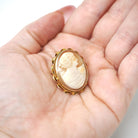 Vintage Cameo Brooch - Retro 10k Yellow Gold Oval Carved Shell Women's Bust Pin - Circa 1940s Era Statement Fashion Accessory Fine Jewelry