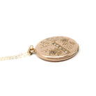 Antique Flower Locket - Edwardian Gold Filled Rhinestones Pendant Necklace - Circa 1900s Era Round Engraved Photograph Statement Jewelry
