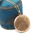 Antique Flower Locket - Edwardian Gold Filled Rhinestones Pendant Necklace - Circa 1900s Era Round Engraved Photograph Statement Jewelry